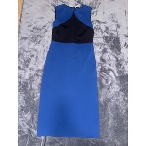 Diane von Furstenberg Blue Black Colorblock Sleeveless Midi Sheath Dress Size 6